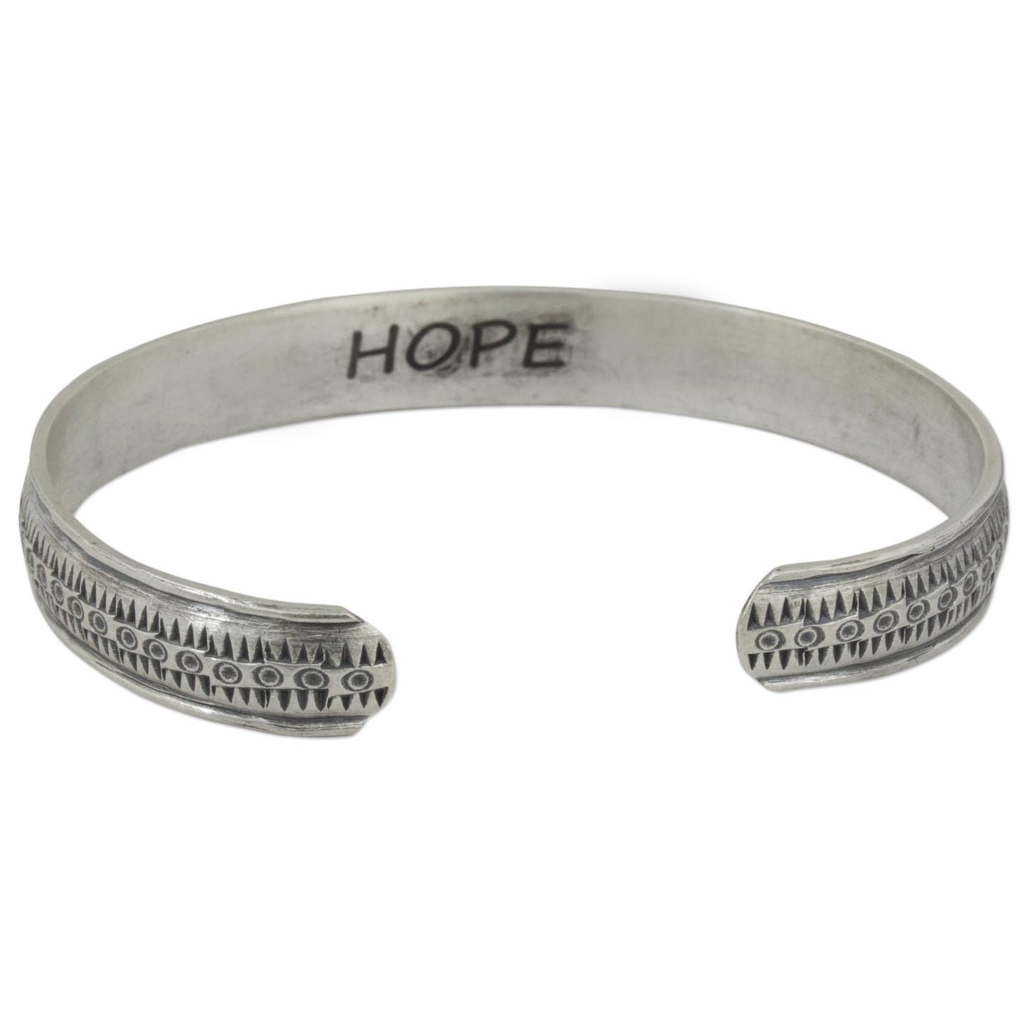 Hill Tribe Hope Silver Floral Stamped Inspirational Bracelet