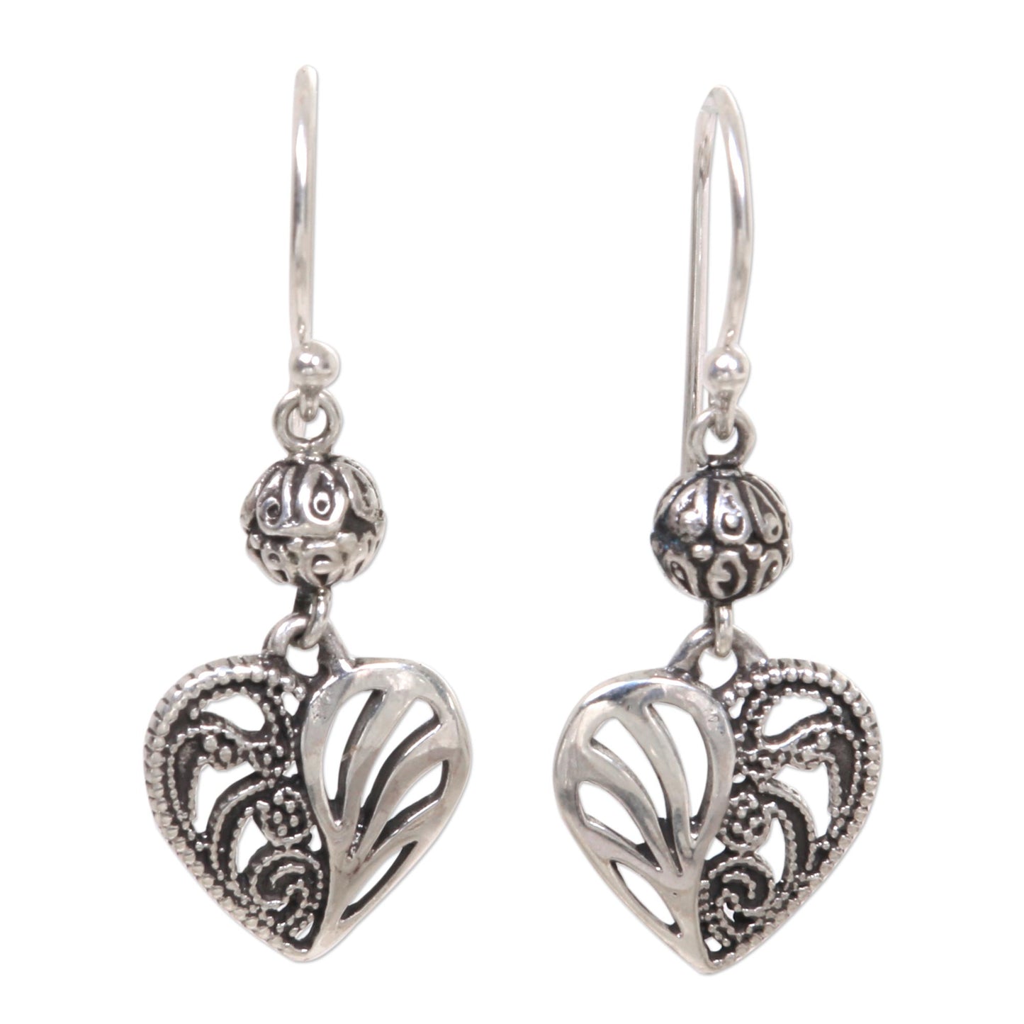 The Other Side Sterling Silver Dangle Earrings Heart Shape from Indonesia