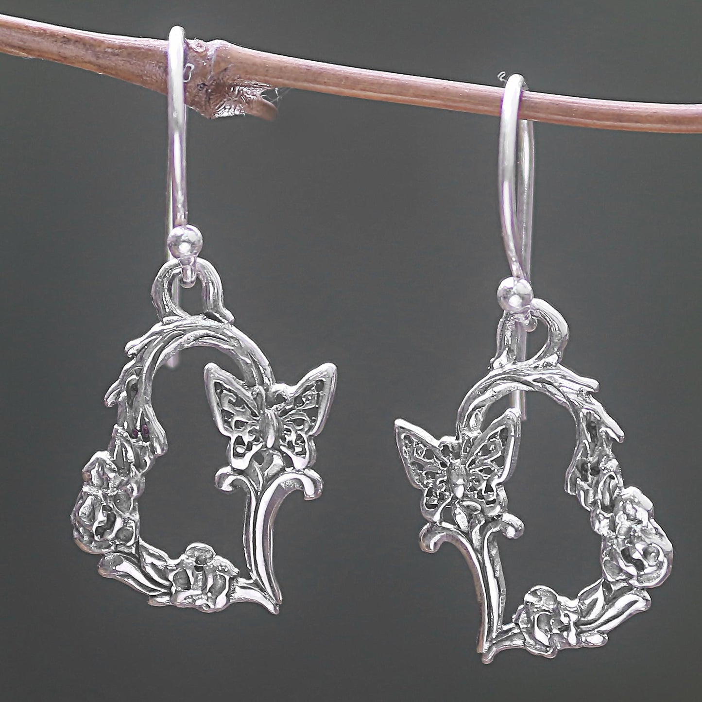 Butterfly Flutter Sterling Silver Butterfly Dangle Earrings from Indonesia