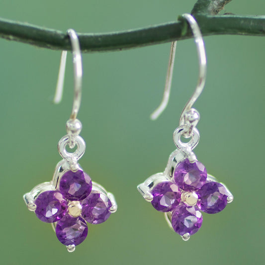 Petite Petals Floral Amethyst Dangle Earrings Artisan Crafted Jewelry