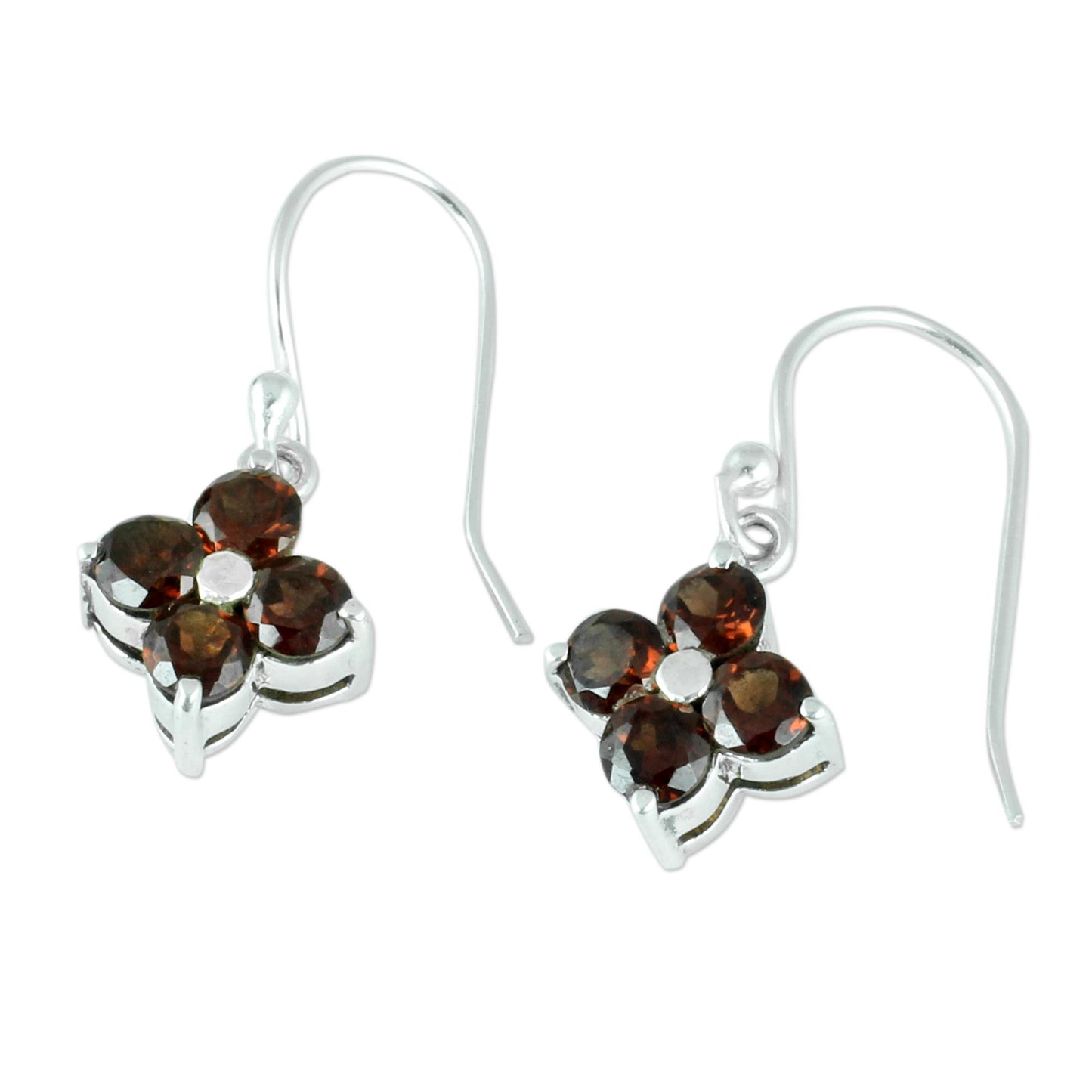 Petite Petals Artisan Crafted Floral Garnet Dangle Hook Earrings