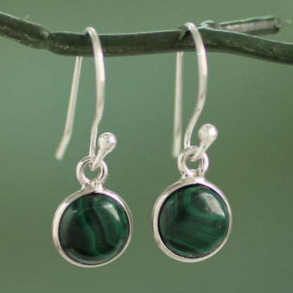 Malachite Spheres Silver Dangle Earrings