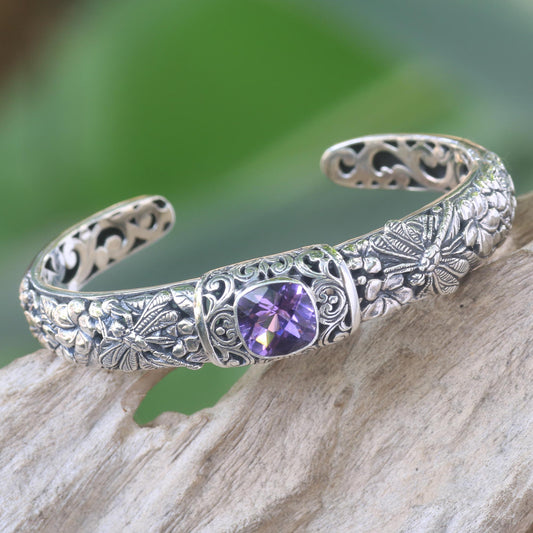 Sacred Garden in Purple Amethyst and Sterling Silver Cuff Bracelet from Indonesia