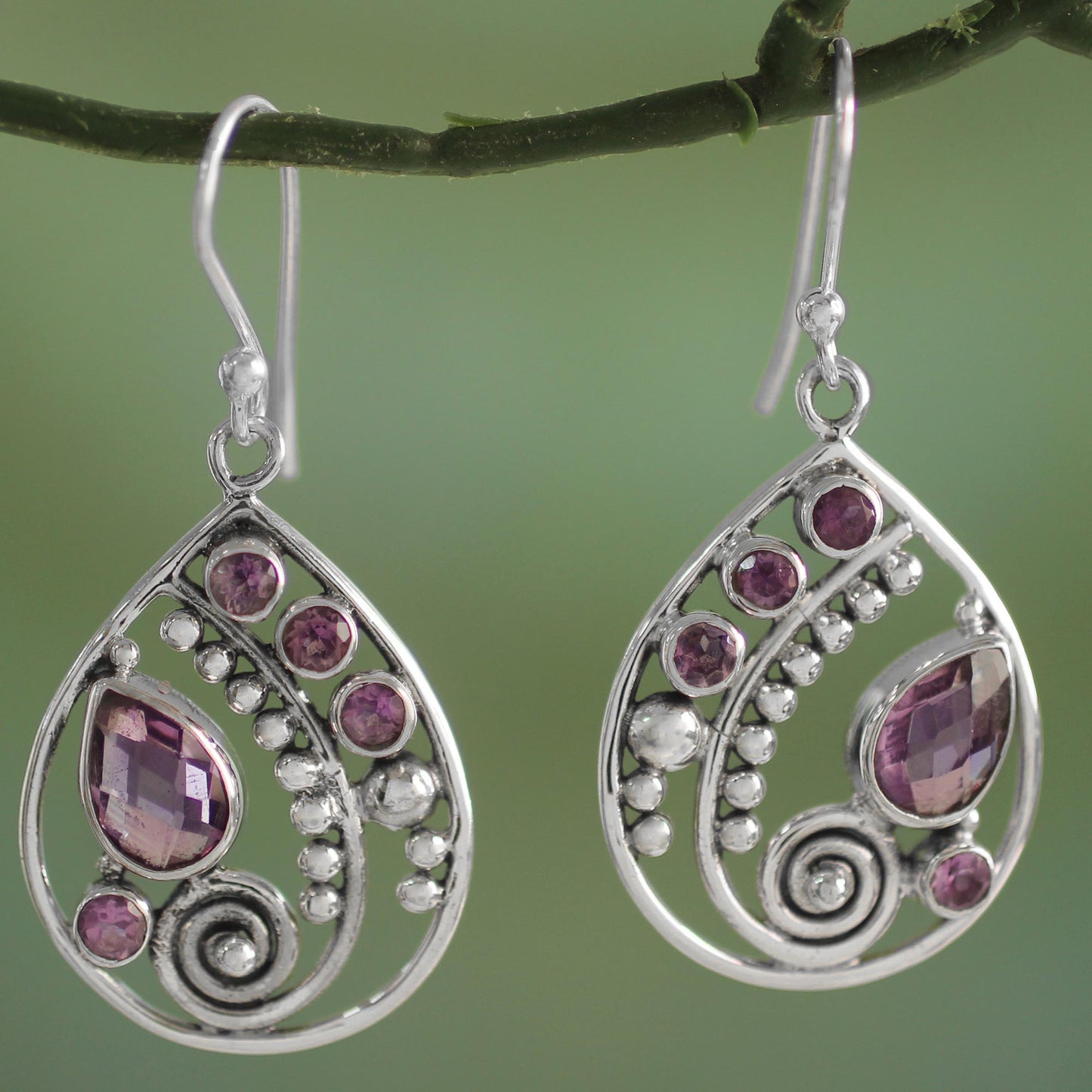 Lilac Radiance Floral Amethyst Silver Earrings