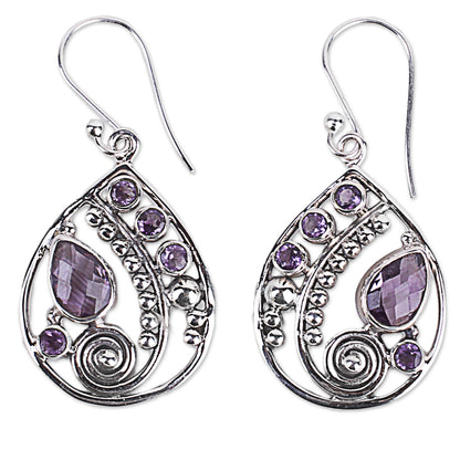 Lilac Radiance Floral Amethyst Silver Earrings