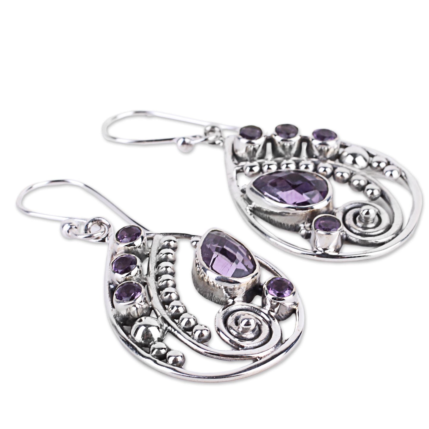 Lilac Radiance Floral Amethyst Silver Earrings