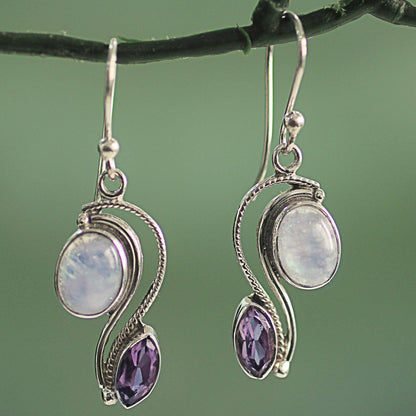 Colorful Curves Rainbow Moonstone Drop Earrings