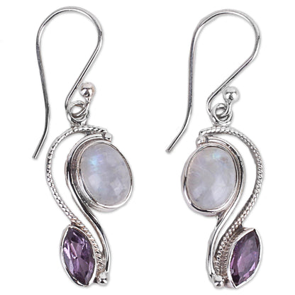 Colorful Curves Rainbow Moonstone Drop Earrings