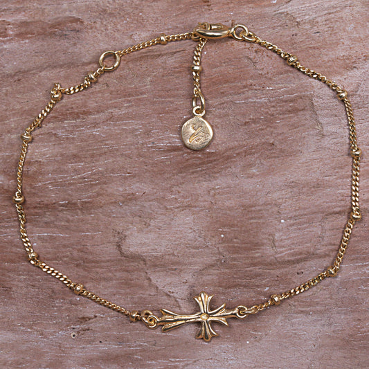 Gold Cross Hancrafted 14k Gold Vermeil Balinese Cross Them Bracelet