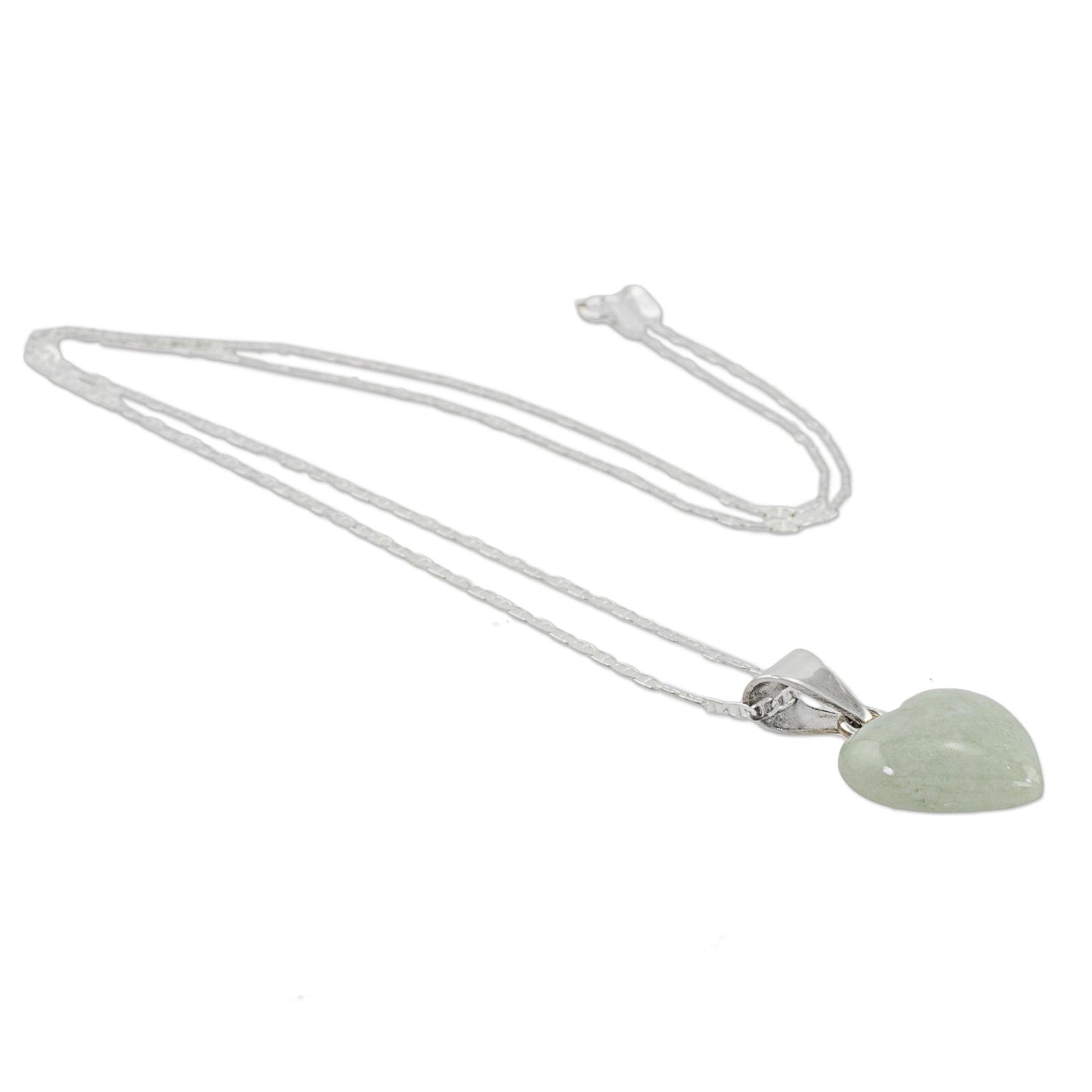 Mayan Heart Jade Sterling Silver Heart Shape Pendant Necklace Guatemala