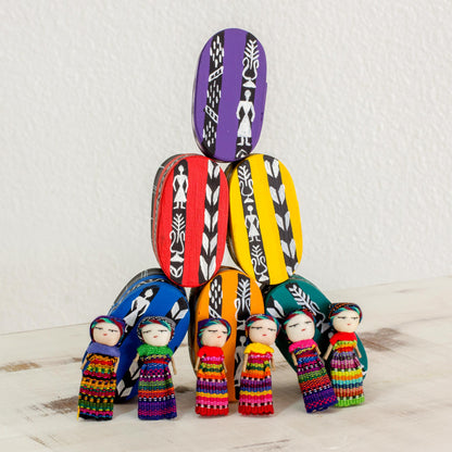 Country Treasures Six Cotton Worry Dolls and Pinewood Boxes from Guatemala