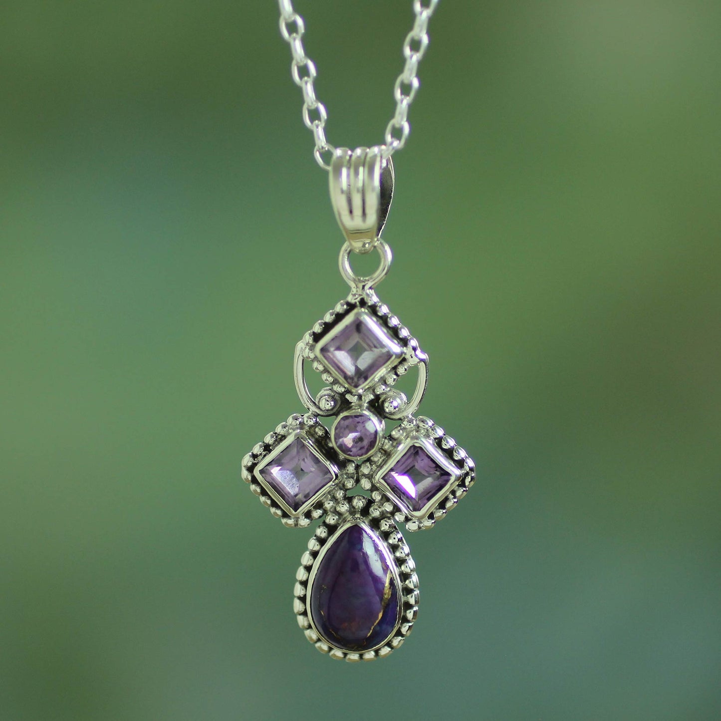 Geometric Illusions in Lilac Artisan Crafted Geometric Amethyst Pendant Necklace