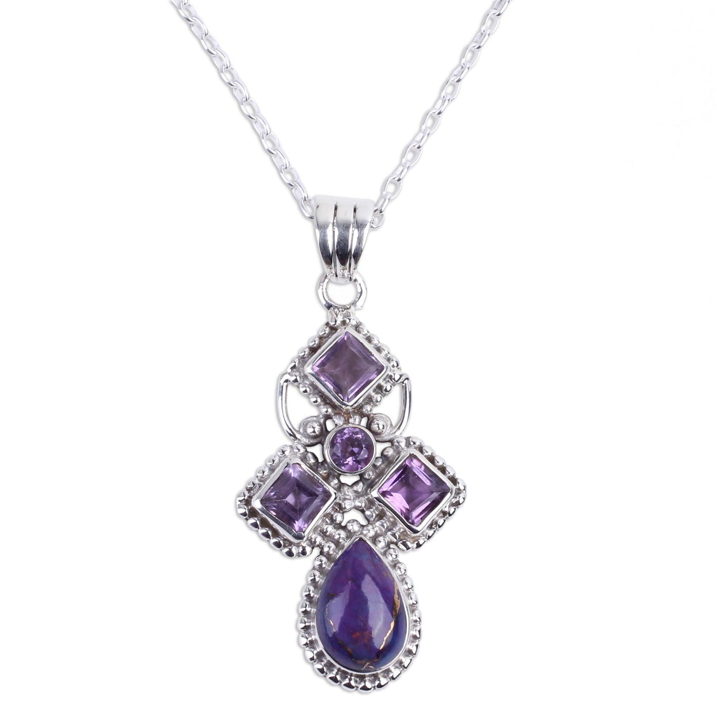 Geometric Illusions in Lilac Artisan Crafted Geometric Amethyst Pendant Necklace