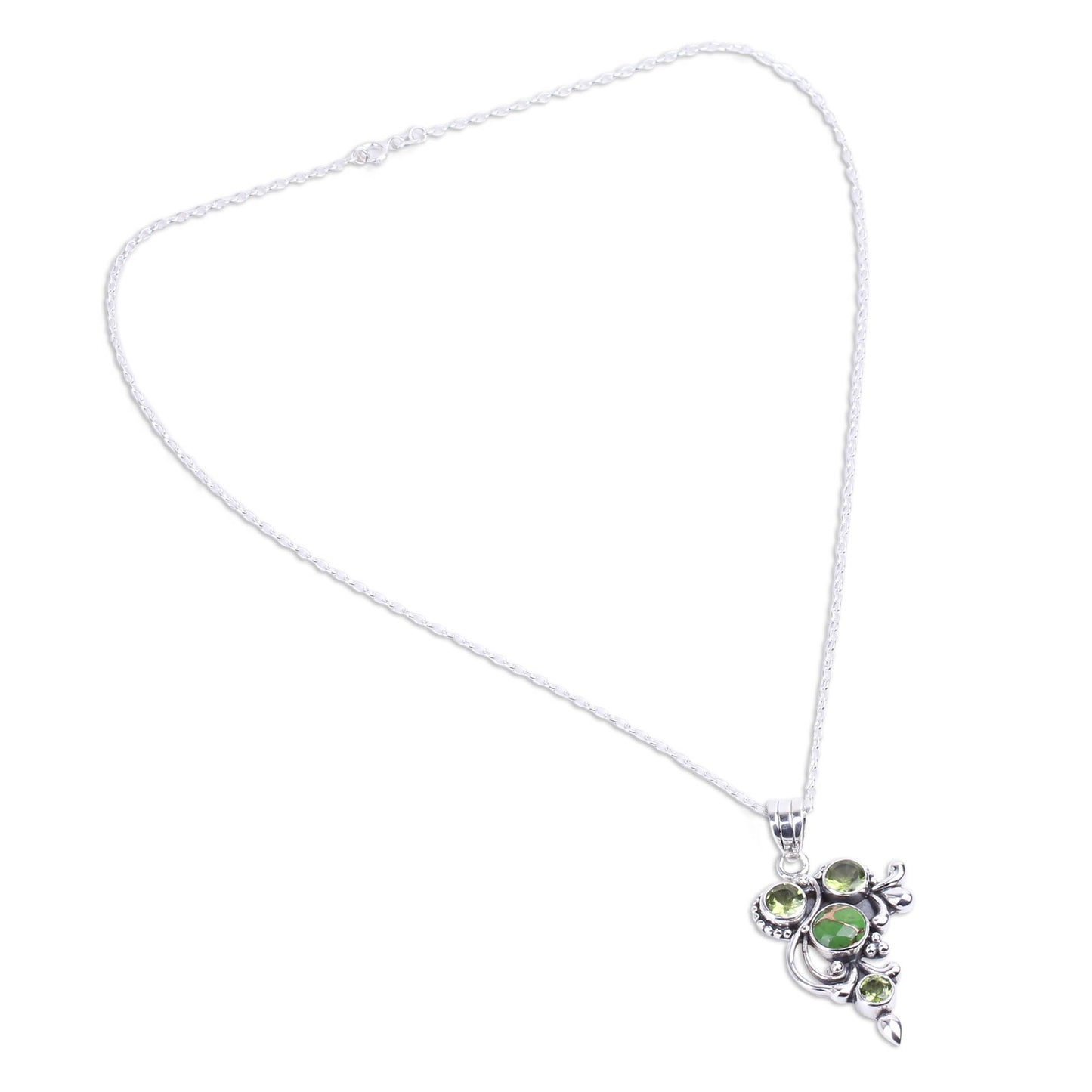 Mystic Forest Jaipur Hand Crafted Peridot and Sterling Silver Pendant Necklace