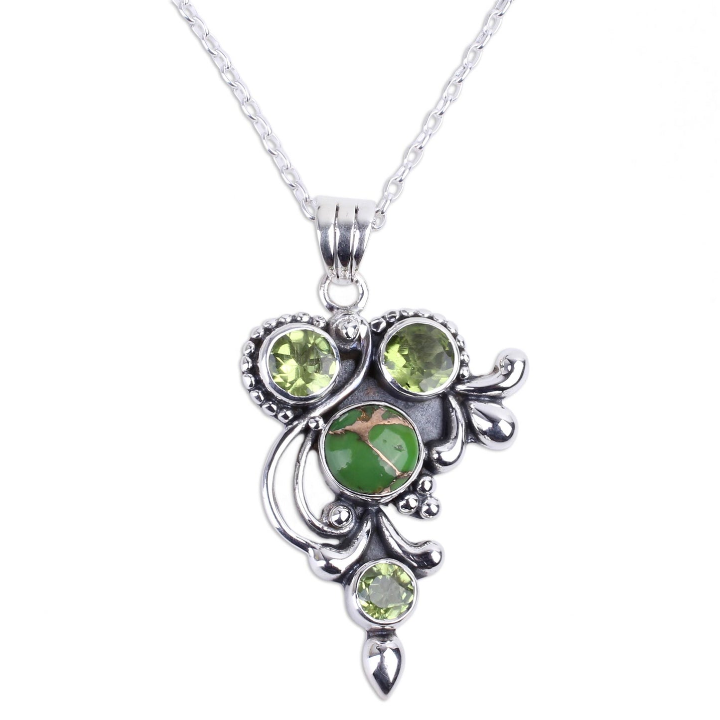 Mystic Forest Jaipur Hand Crafted Peridot and Sterling Silver Pendant Necklace