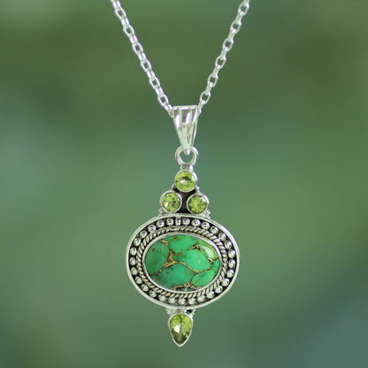 Luminous Green Sky Peridot and Composite Turquoise Pendant Necklace