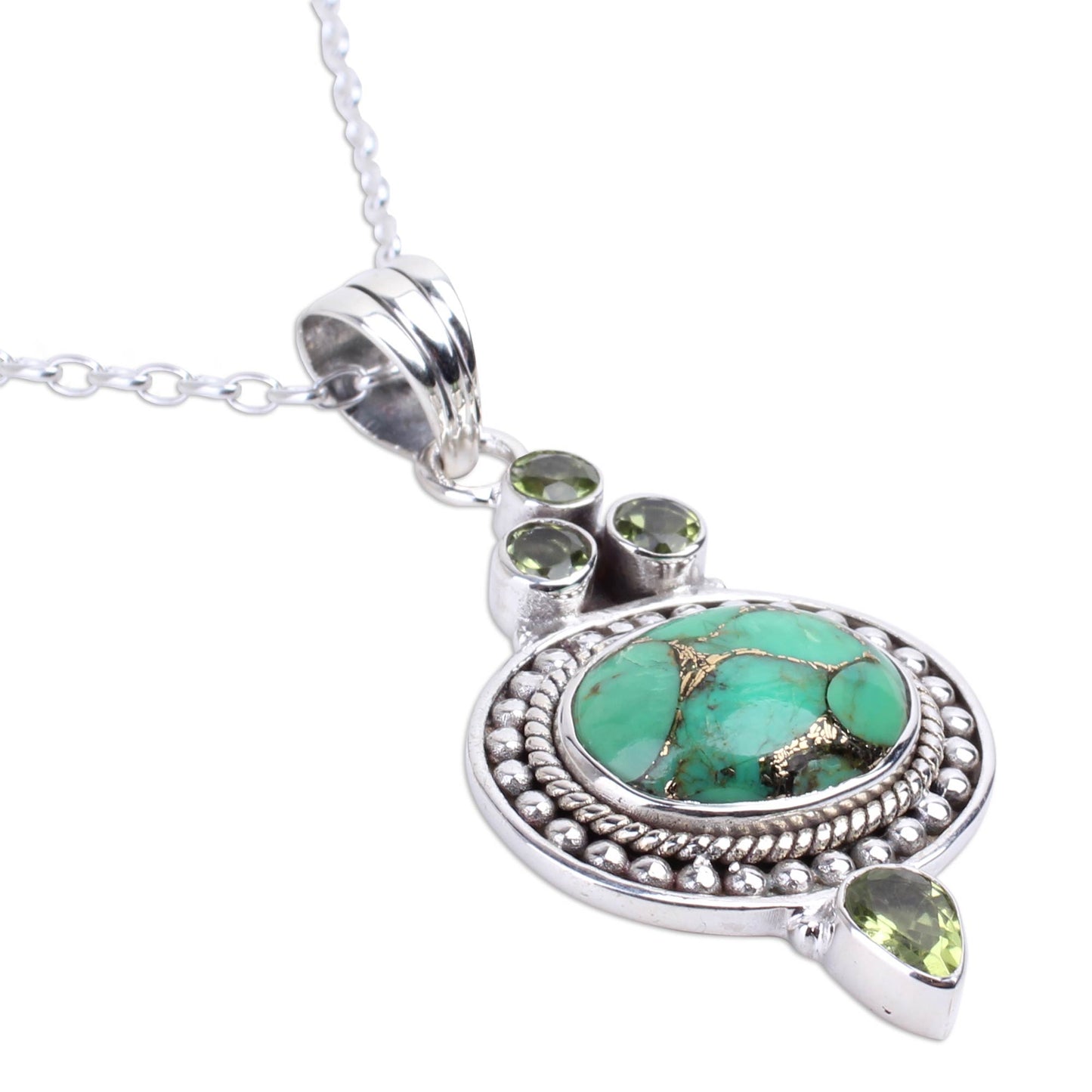 Luminous Green Sky Peridot and Composite Turquoise Pendant Necklace