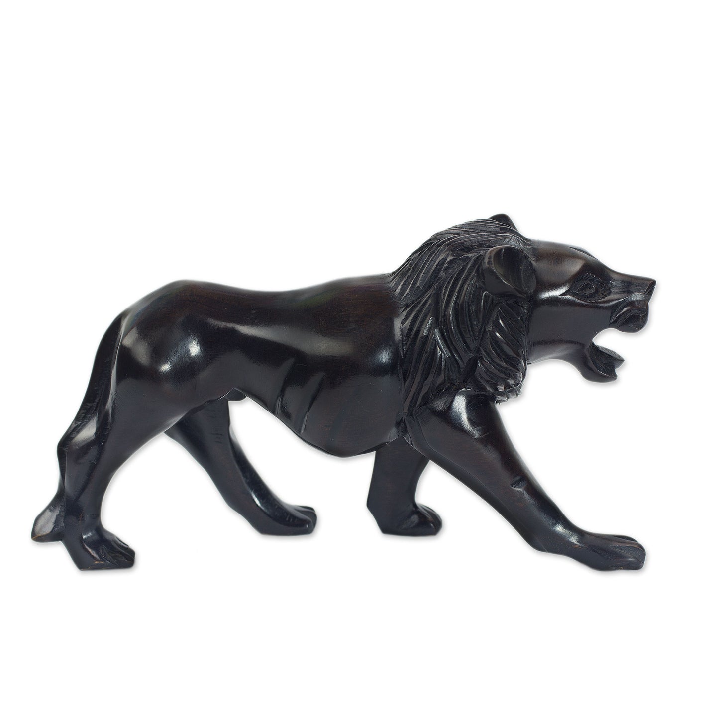 Lion Prowl Mighty African Lion Hand Carved Ebony Wood Sculpture