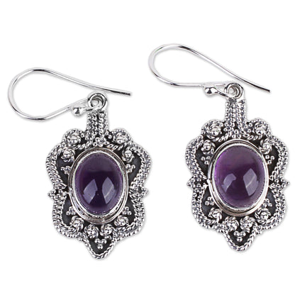 Intricate Embrace Handcrafted Sterling Silver Earrings with Amethyst