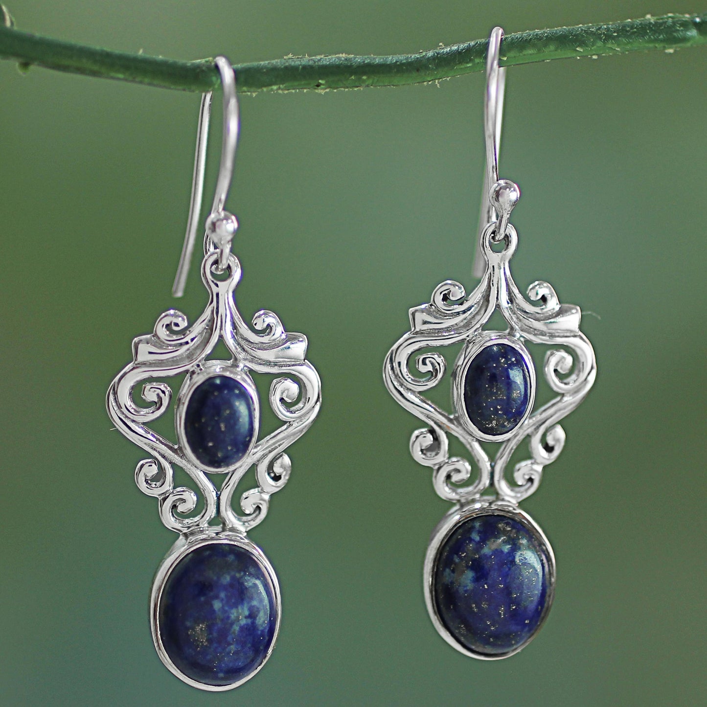 Whimsical Tendrils Lapis Dangle Earrings