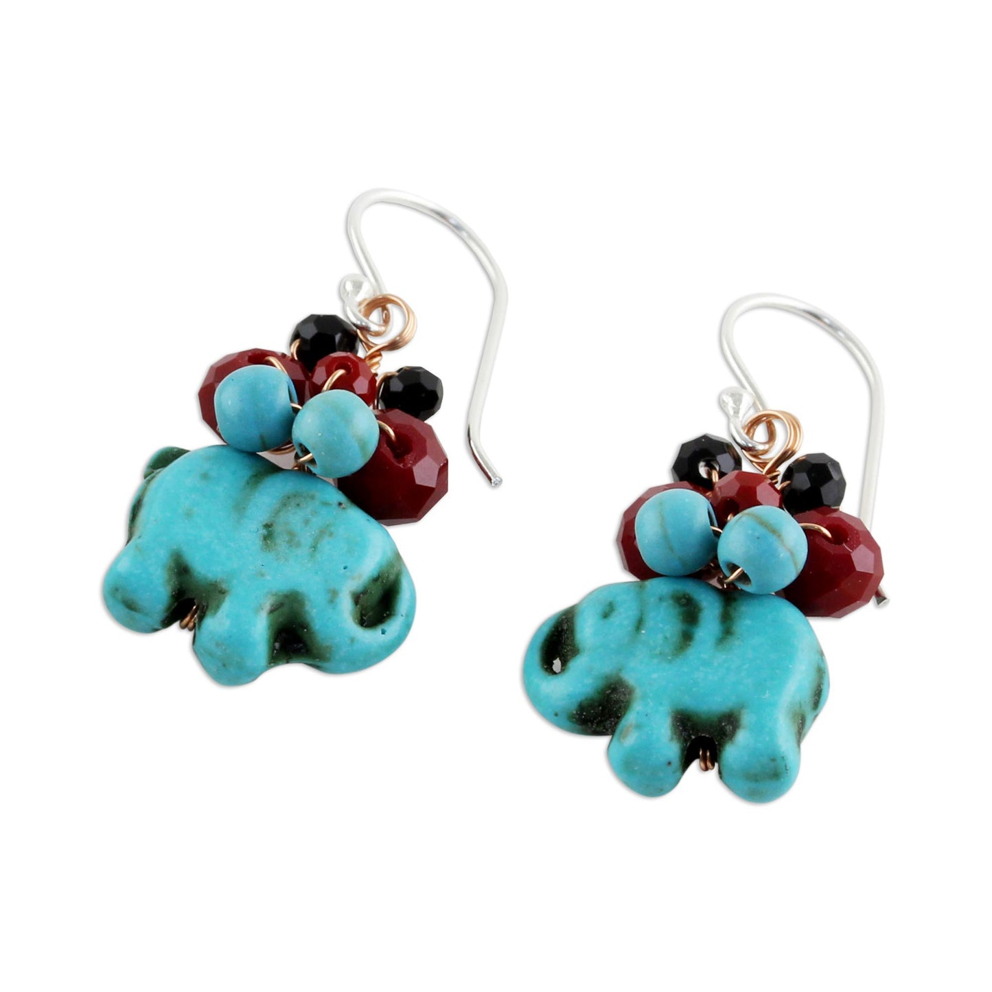 Welcoming Elephant in Blue Blue Calcite and Glass Bead Elephant Dangle Earrings