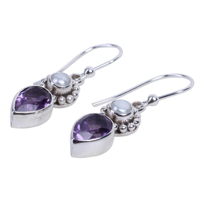 Amethyst Tear Silver Dangle Earrings