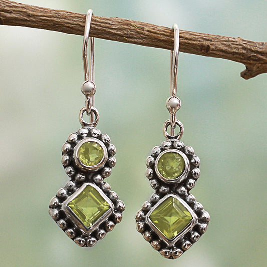 Twin Aura Peridot & Silver Dangle Earrings