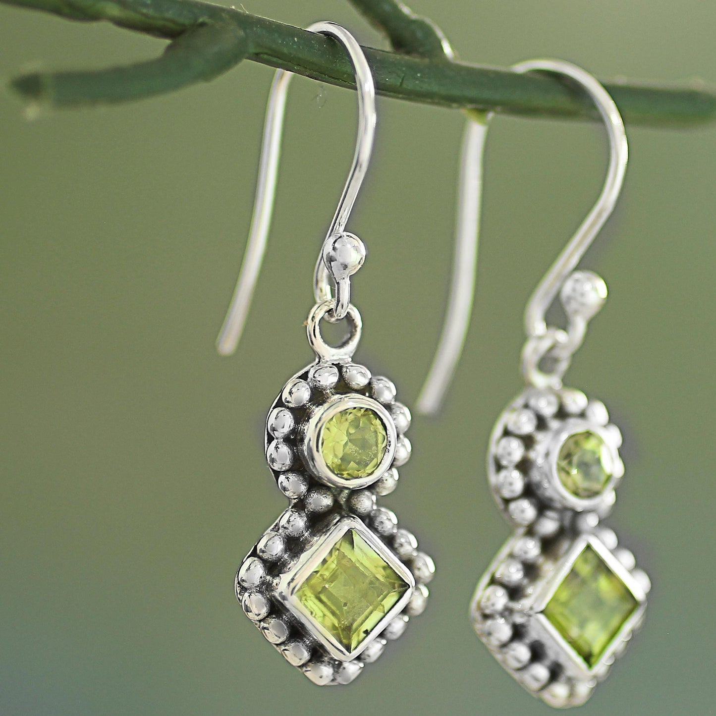 Twin Aura Peridot & Silver Dangle Earrings