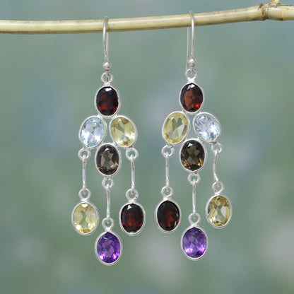 Wondrous Colors Handcrafted Multigemstone Indian Chandelier Earrings