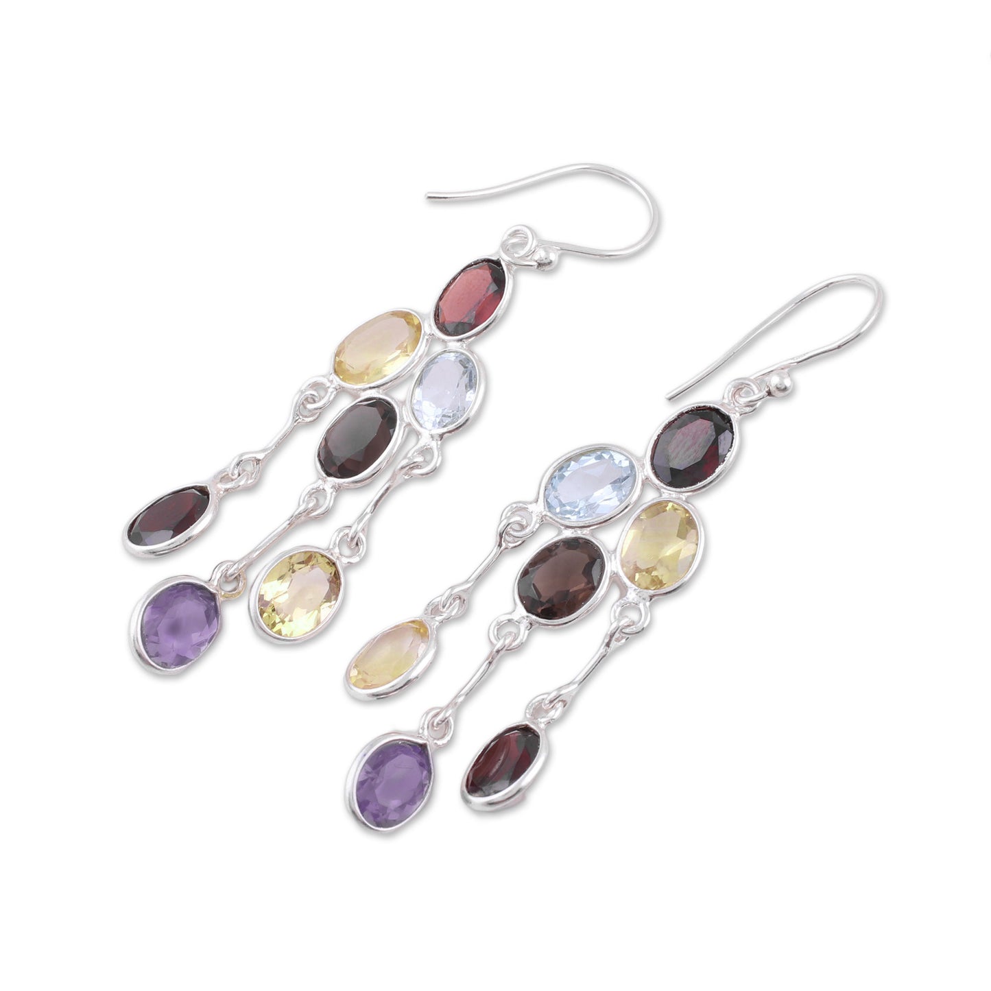 Wondrous Colors Handcrafted Multigemstone Indian Chandelier Earrings