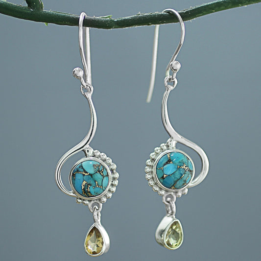 Sunny Splendor Sterling Silver Composite Turquoise Dangle Earrings India