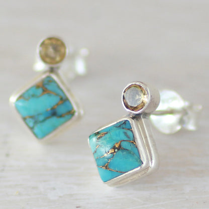 Turquoise Sparkle Turquoise Silver Earrings