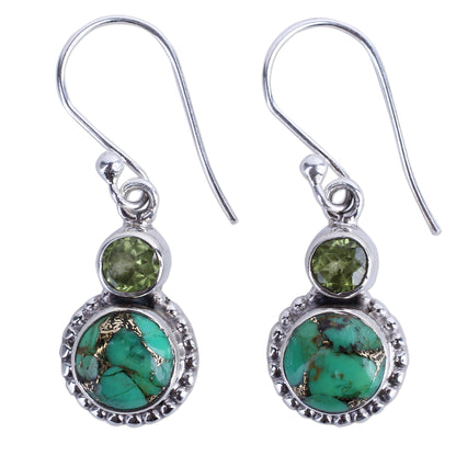 Forest Floor Peridot, Composite Turquoise, and Sterling Silver Earring