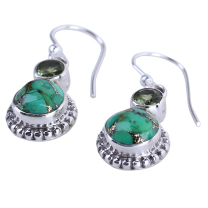 Forest Floor Peridot, Composite Turquoise, and Sterling Silver Earring