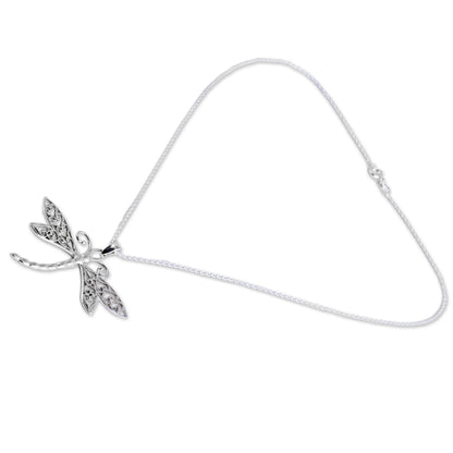 Dazzing Dragonfly Silver Pendant Necklace