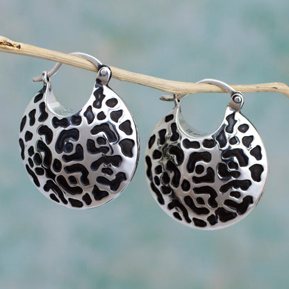 Life of the Jaguar Hand Made Sterling Silver Spot Hoop Earrings from Mexico