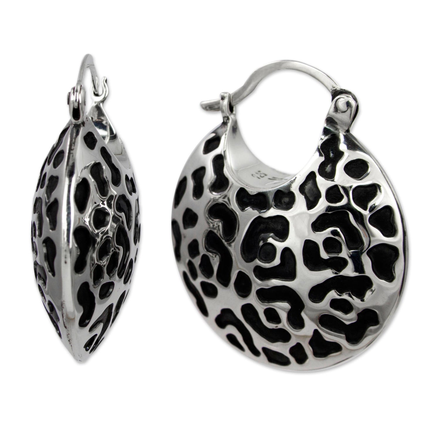 Life of the Jaguar Hand Made Sterling Silver Spot Hoop Earrings from Mexico