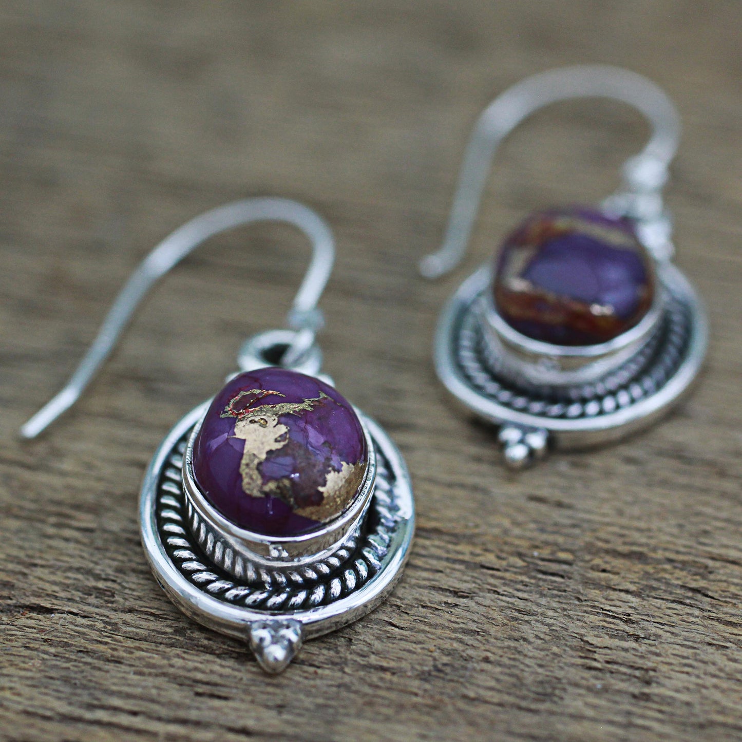 Purple Glory Hand Made Purple Turquoise Dangle Earrings from India