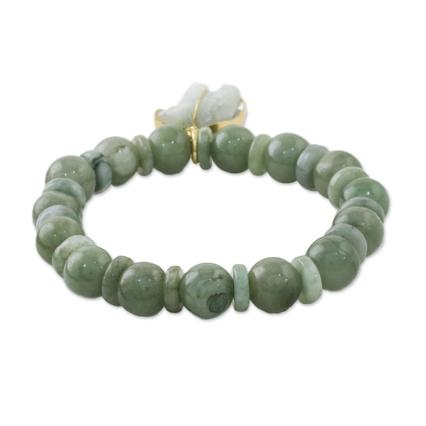 Jade Elephant Gold Plated Beaded Bracelet