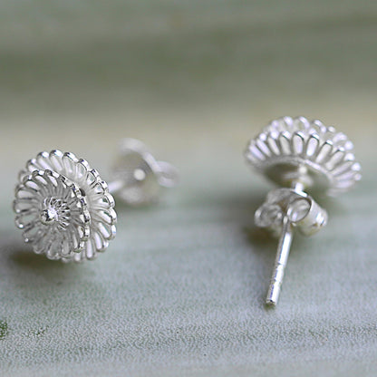 Zinnia Flowers Sterling Silver Stud Earrings