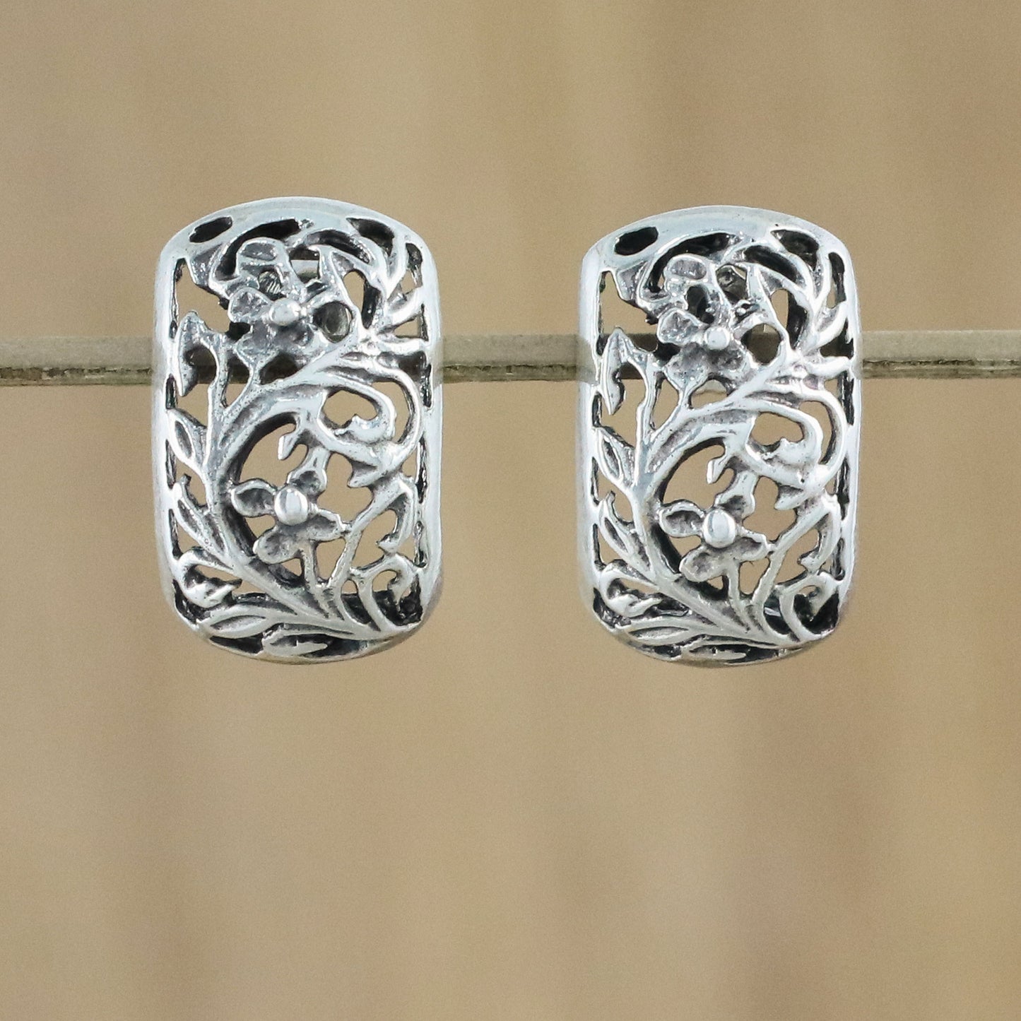 Floral World Sterling Silver Floral Drop Earrings from Thailand