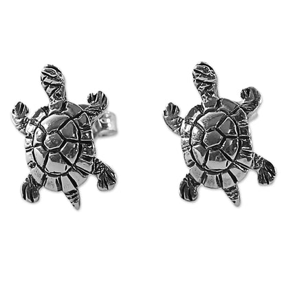 Little Turtles Silver Button Earrings