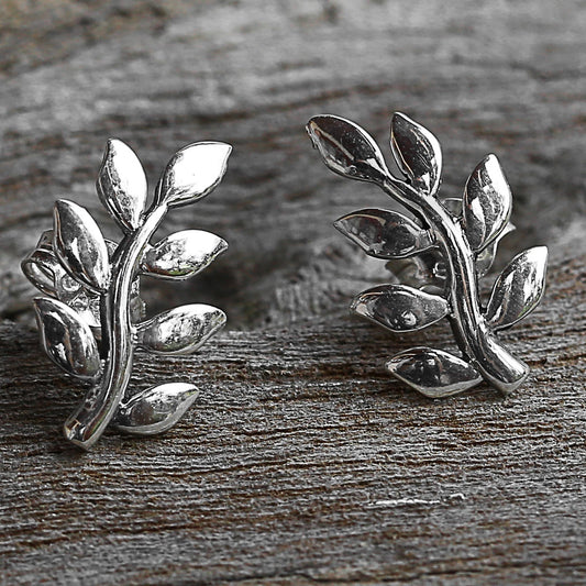 Peaceful Leaves Sterling Silver Button Earrings