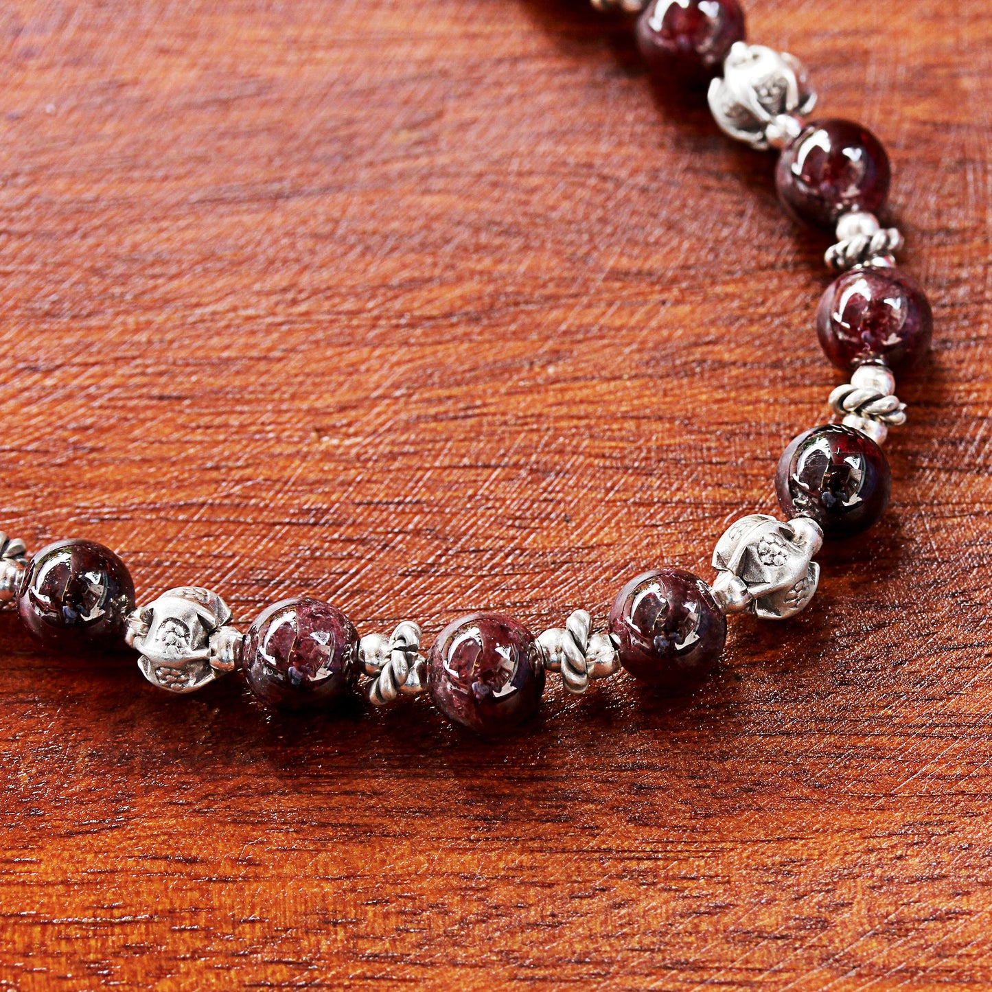 Simple Grace Garnet and 950 Silver Beaded Necklace from Thailand