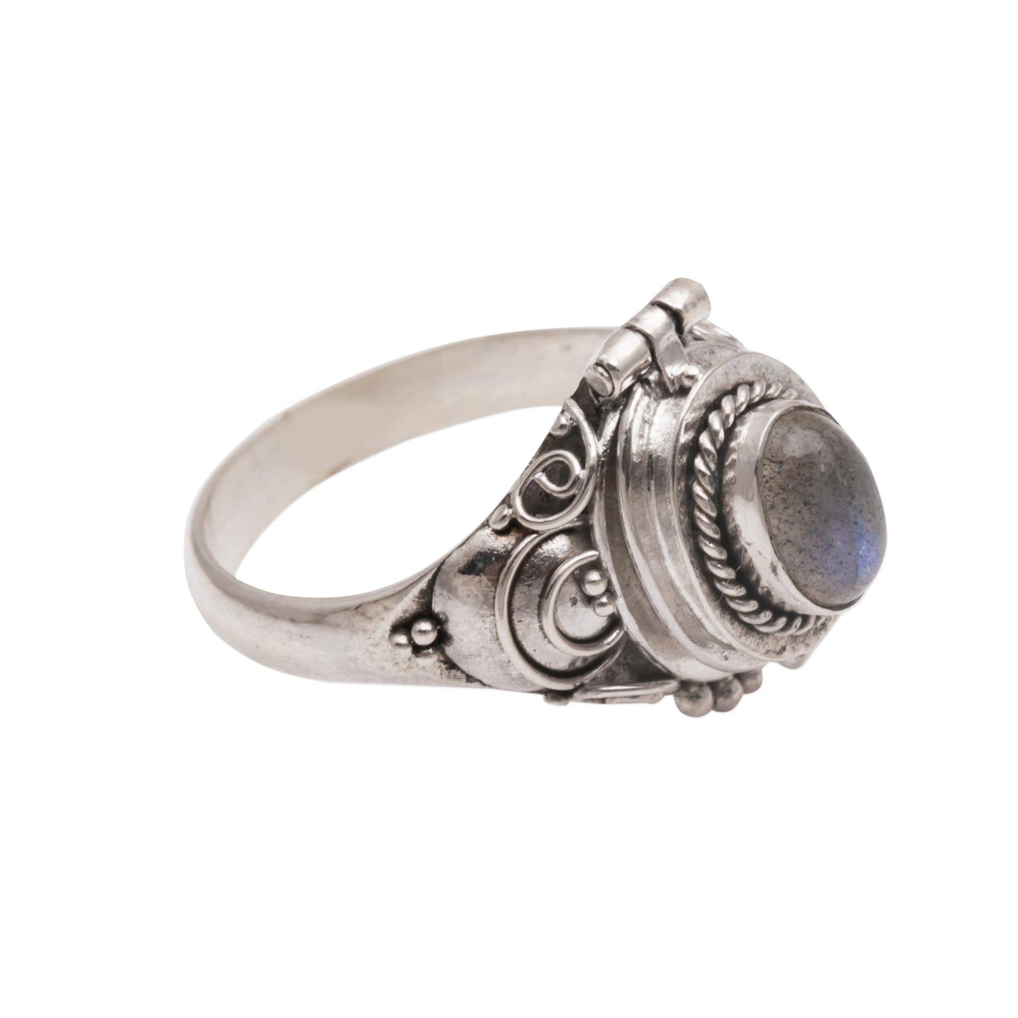 Shimmering Shrine Labradorite and Sterling Silver Locket Ring from Bali