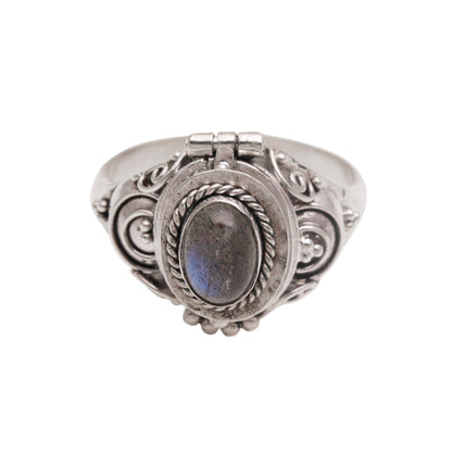 Shimmering Shrine Labradorite and Sterling Silver Locket Ring from Bali