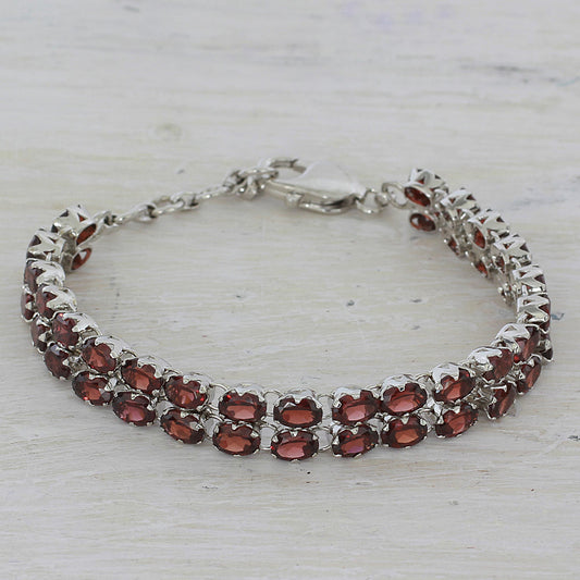 Fiery Glam Garnet Silver Tennis Bracelet