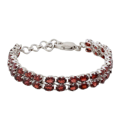 Fiery Glam Garnet Silver Tennis Bracelet