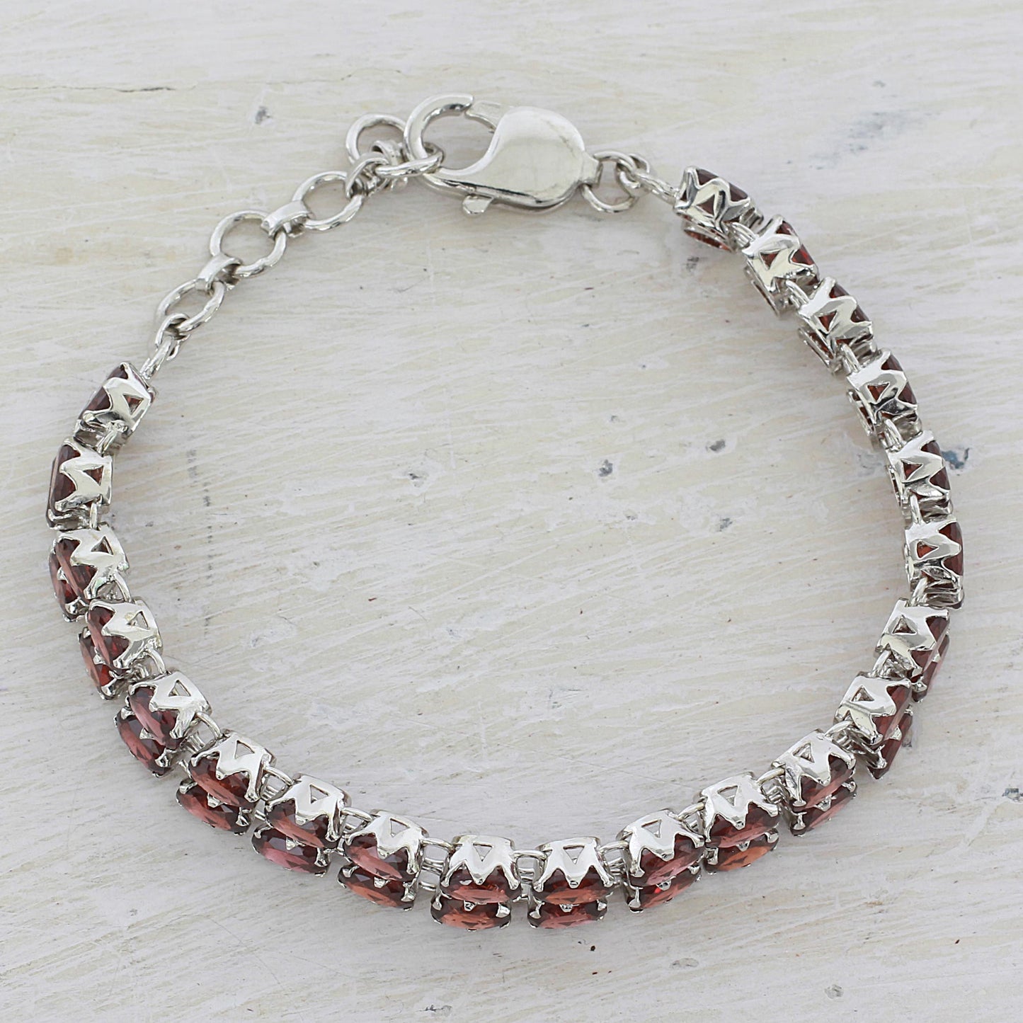 Fiery Glam Garnet Silver Tennis Bracelet