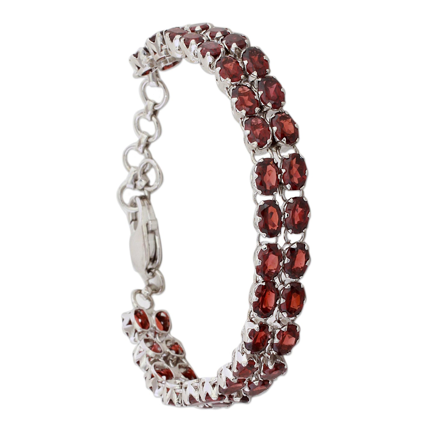 Fiery Glam Garnet Silver Tennis Bracelet